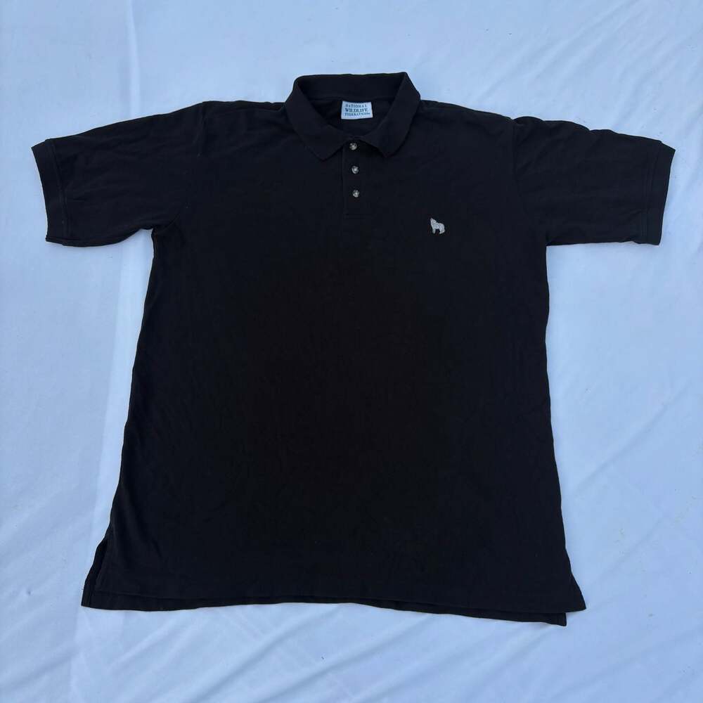 National Wildlife Embroidered Black Men's Short Sleeve Polo Shirt XL NEW